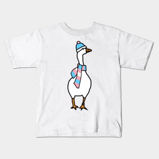 Goose and Transgender Pride Flag Hat and Scarf Kids T-Shirt